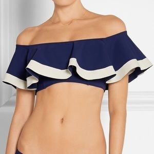 LISA MARIE FERNANDEZ Mira Flounce Red Blue Navy Off Shoulder Bikini Top 2